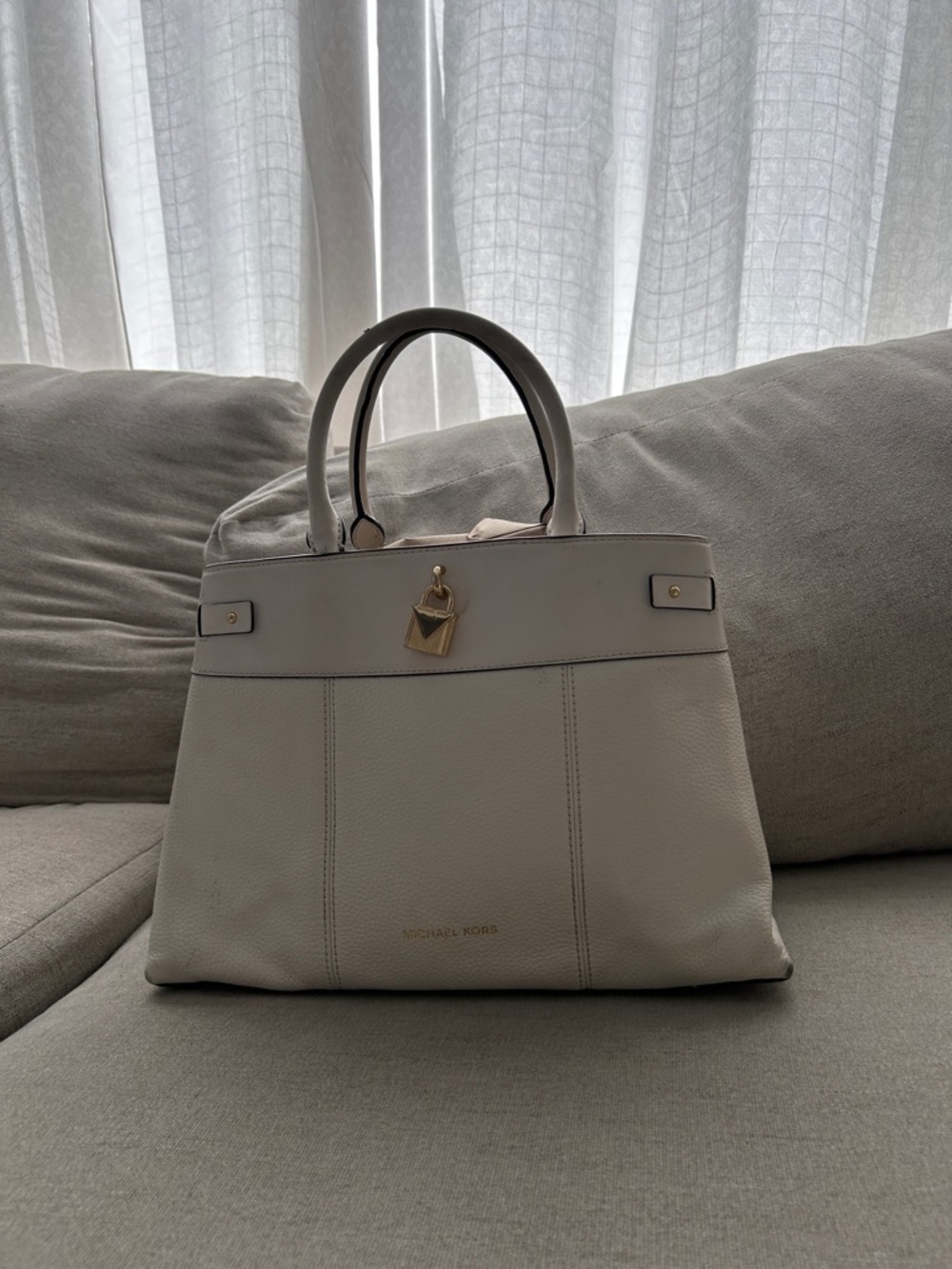 MICHAEL Michael Kors Gramercy White Satchel with Gold Details